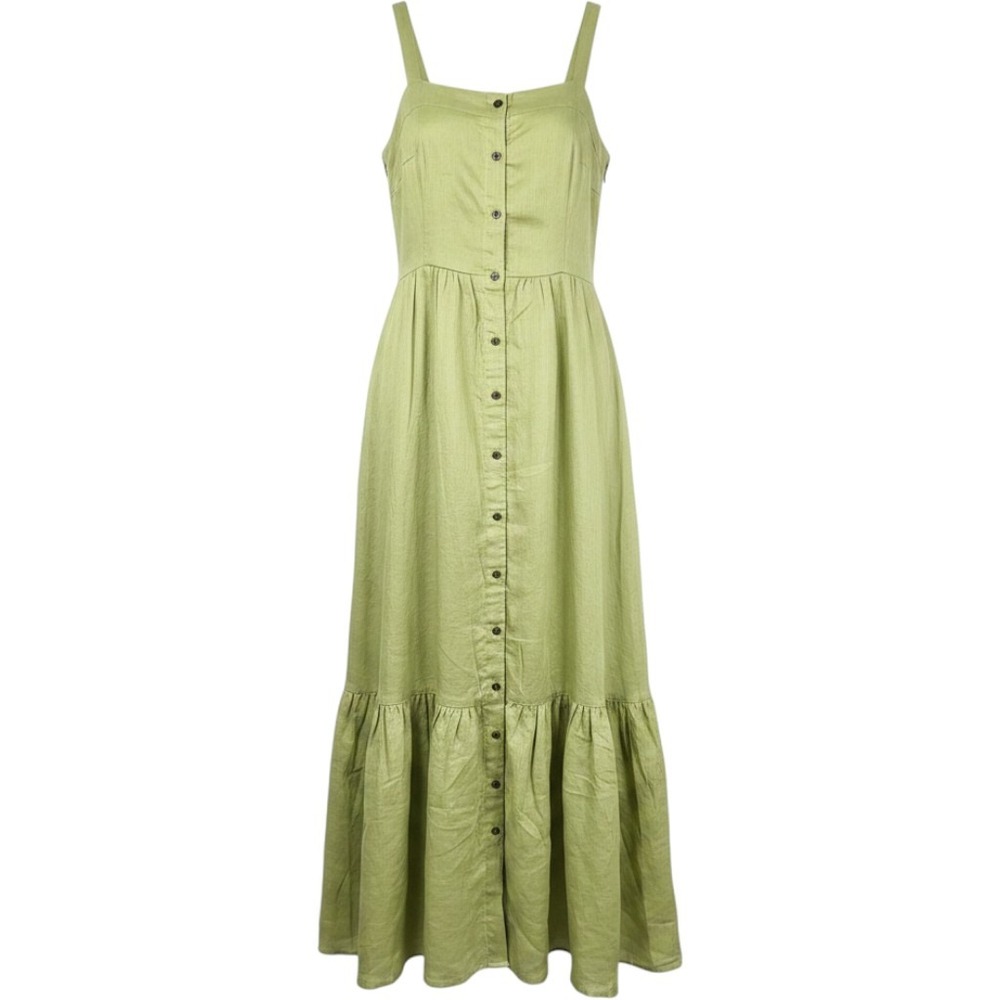 Banana Republic Green Ramie Maxi Dress Button Front Tiered Coastal Fairy XS